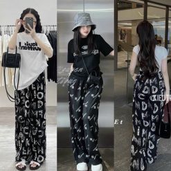 Quần nữ ống rộng vải lụa mỏng mềm mịn, nhiều họa tiết phong cách thời trang QN40