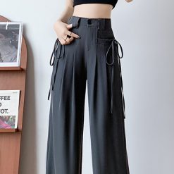 Quần tây nữ ống rộng dáng ôm cho nữ, túi vuông có dây QN37