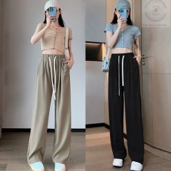 Quần vải ống rộng cho nữ, cạp cao dáng dài giản dị QN34